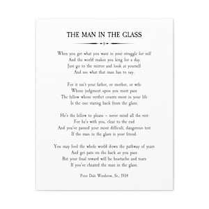 The Man In The Glass Poem, Peter Dale Wimbrow Sr., Canvas Gallery Wrap, Inspirational Quote, Not a Print - Framed and Ready To Hang!