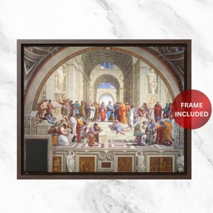 Raphael: The School of Athens |  Oil Painting Print on Wood Framed Canvas | Full Painting With Choice Of Sizes