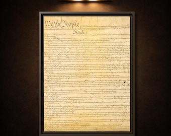 We the People Wall Art, Framed Constitution Canvas, Patriotic American Decor, History Lover Gift