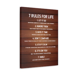 7 Rules of Life Motivational Quotes Canvas, Inspirational Quotes, 7 Life Rules Canvas Print, Canvas Wall Art, Wall Decor