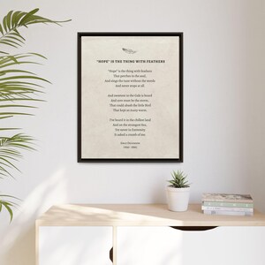 Framed Canvas: Emily Dickinson Poem - Hope Is the Thing with Feathers