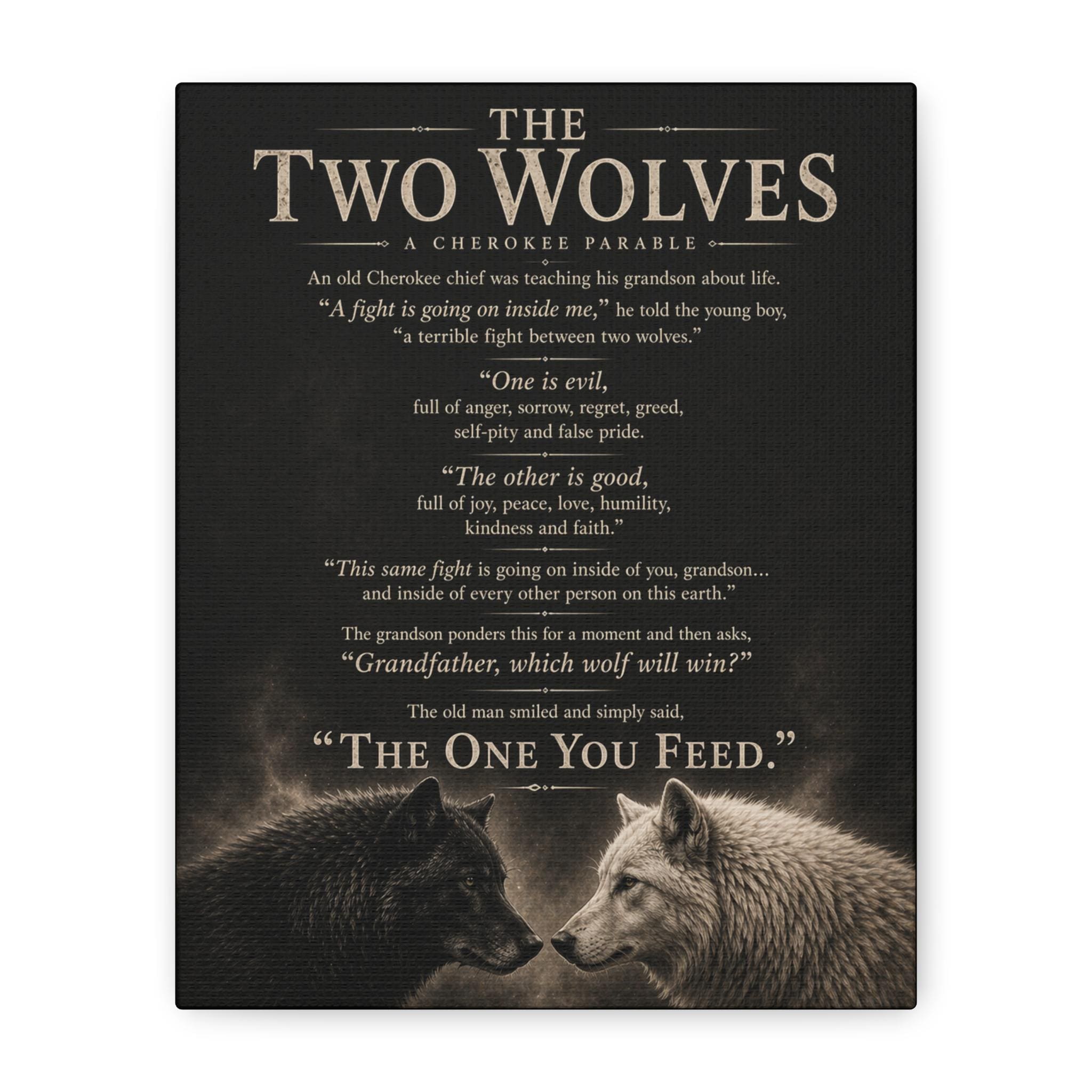 Parable Of Two Wolves Two Wolves Gallery Wrap Canvas, Cherokee Parable Wall Art ...
