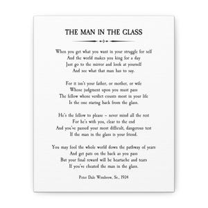 The Man In The Glass Poem, Peter Dale Wimbrow Sr., Canvas Gallery Wrap, Inspirational Quote, Not a Print - Framed and Ready To Hang!