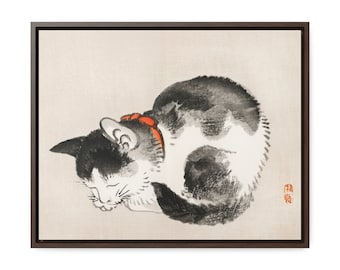 Kono Bairei Sleeping Cat, Framed Canvas Wall Art, Japanese Art Cat Lover Gift