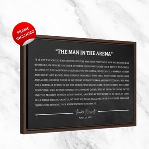 The Man in the Arena Framed Canvas: Theodore Roosevelt Inspirational Quote