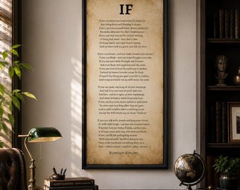 Rudyard Kipling If Poet – Inramad duk i pergament – Far-son-gåva – Litterär väggkonst – 10x20