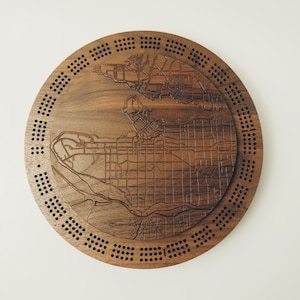 Vancouver YVR Cribbage Board, Crib Board, House Warming Gift, Christmas Gift, Walnut, Made in Canada, Made in Alberta