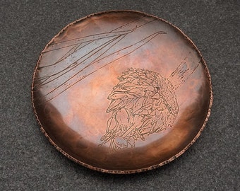Vintage Hand Forged Copper dish, Trinket tray, Ring Holder, Key plate, Saucer, Anniversary Gift (Scallion Flower)