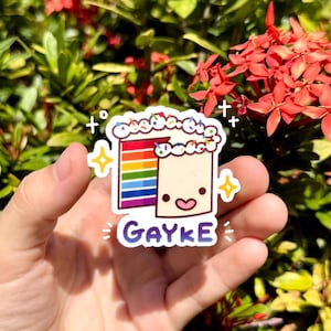 Gayke - Pride LGBTQ+ schattige regenboogtaart glanzende sticker | Grappig origineel ontwerp voor scrapbooking en decoratie | Sticker Kawaii Gay Taart