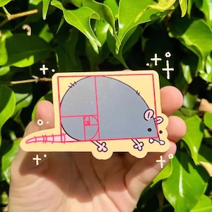 FiboRATcci Ratten-Aufkleber Glänzendes Vinyl // Golden Ratio Goldene Spirale grammatisch perfekte Ratte für Tier- und Meme-Liebhaber HOLO Chance!