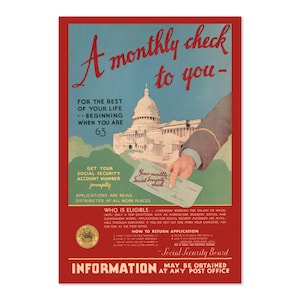 1935 Sozialversicherung - Monatlicher Scheck - Vintage Regierungsposter | Klassische Werbung Kunstdruck | Für Geschenke und Wandkunst Dekor