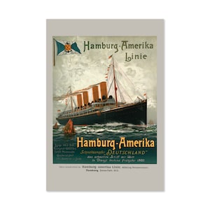 1900 “Hamburg-Amerika Line” Vintage Stil Ozeandampfer Reiseposter | Classic Collection Kunstdruck | Für Geschenke und Wandkunst Dekor