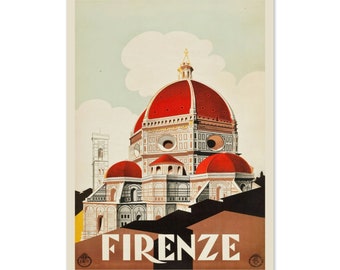 1930s Firenze Florence Italy Duomo Vintage Style Italian Travel Poster | Classic Collection Art Print | For Gifts and Wall Art Décor