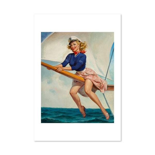 1960's Elvgren Sailor Girl Pin-Up Boat Poster Bow Spirit | For Gifts and Wall Art Décor