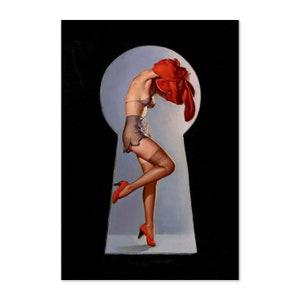 1940s Gil Elvgren Sexy PinUp Girl Poster Keyhole Peek-a-View | For Gifts and Wall Art Décor