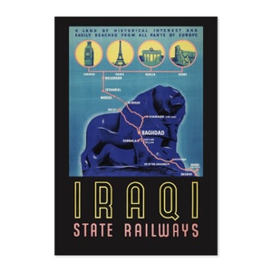 Iraqi State Railways 1930s Europe to Iraq Vintage Style Travel Poster | Classic Collection Art Print | For Gifts and Wall Art Décor