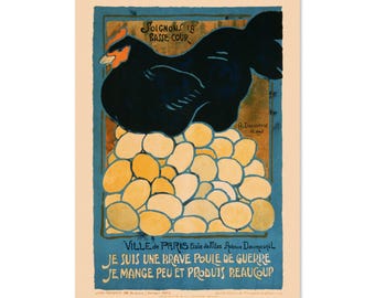 ¡Soy una gallina de guerra! Póster francés de estilo vintage de la Primera Guerra Mundial de 1917 / Lámina clásica de arte de la Primera Guerra Mundial / Para regalos a veteranos y decoración de pared.