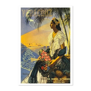 1950s Veracruz Mexico Vintage Style Travel Poster Art Print | Classic Collection Art Print | For Gifts and Wall Art Décor