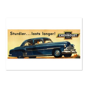 1951 Chevrolet De Luxe Cartel publicitario vintage / Impresión de arte publicitario clásico / Para regalos y decoración de arte de pared
