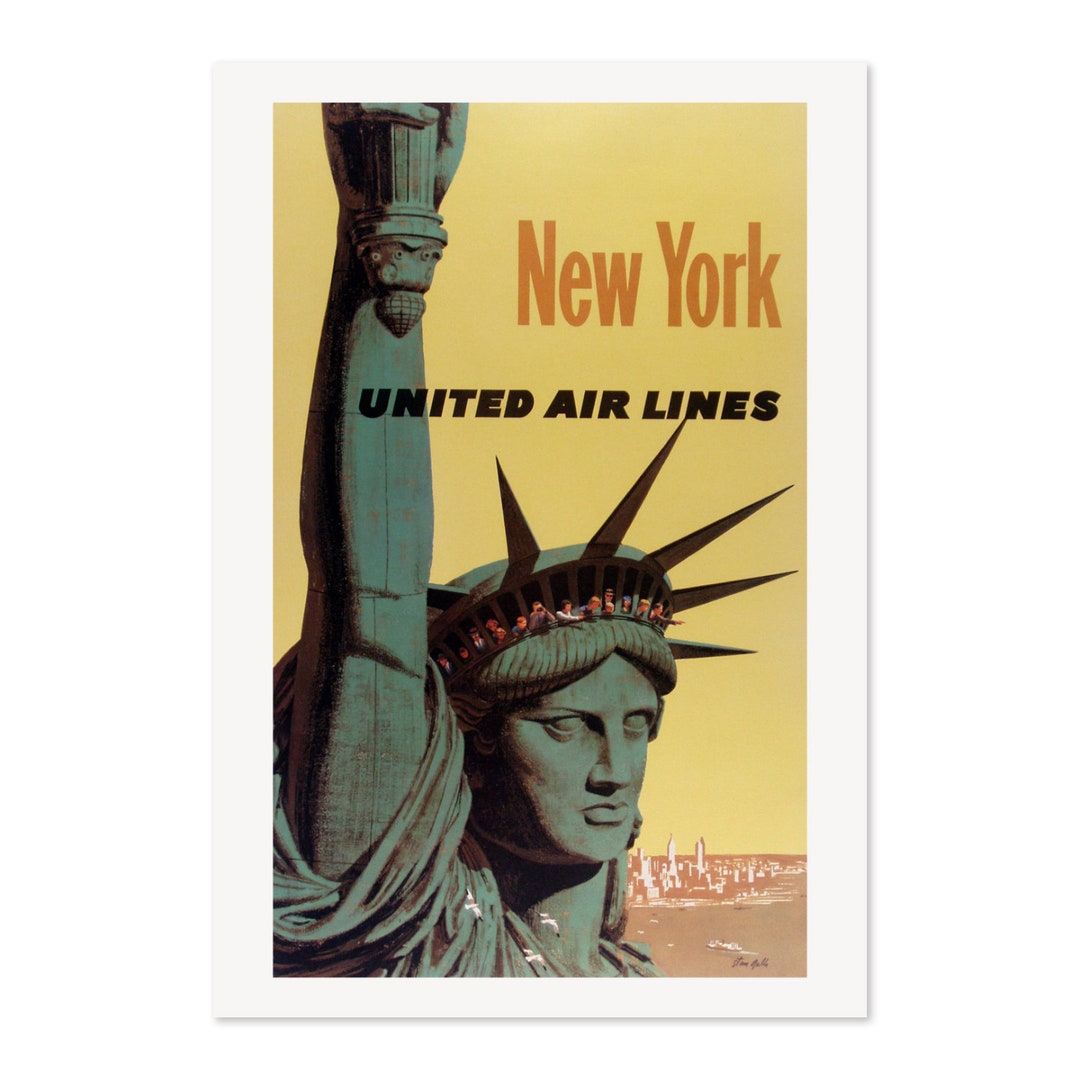 1960s Visit New York City Vintage Style Airline Travel Poster | Classic ...