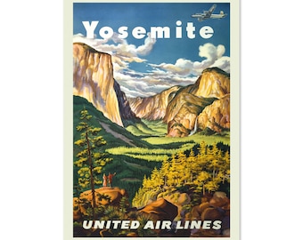 1945 United Airlines Yosemite National Park Travel Poster / Classic Collection Art Print / Para regalos y decoración de arte de pared