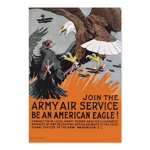 1917 Army Air Service Vintage Style WW1 Eagle Poster | Classic World War I Art Print | For Veteran Gifts and Wall Art Décor
