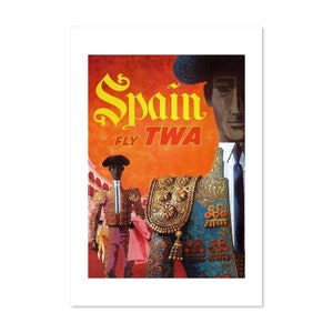 1960 Spain Fly TWA Bullfighter Vintage Style Travel Poster | Classic Collection Art Print | For Gifts and Wall Art Décor