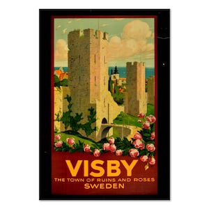 1930s Visby Sweden City of Ruins and Roses Vintage Style Travel Poster | Classic Collection Art Print | For Gifts and Wall Art Décor