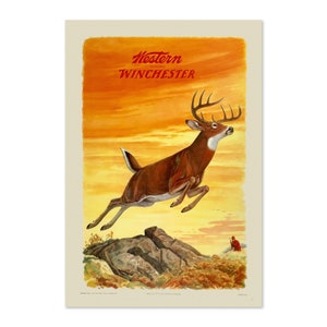 Cartel de caza de ciervos de estilo vintage de Winchester occidental de los años 50 / Impresión de arte publicitario clásico / Para regalos y decoración de arte de pared
