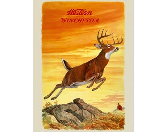 1950s Western Winchester Vintage Style Deer Hunting Poster | Classic Advertising Art Print | For Gifts and Wall Art Décor