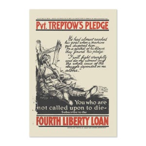 1918 Pvt. Treptow&#39;s Pledge WWI Liberty Poster | Classic World War I Art Print | For Veteran Gifts and Wall Art Décor
