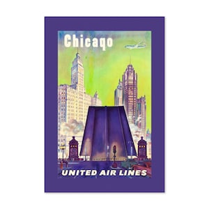 Chicago United Airlines 1950s Classic Vintage Style Travel Poster | Classic Collection Art Print | For Gifts and Wall Art Décor