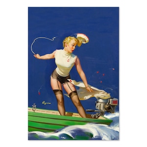 A Fast Takeoff 1950s Boating Vintage Style Elvgren Pin-Up Poster | For Gifts and Wall Art Décor
