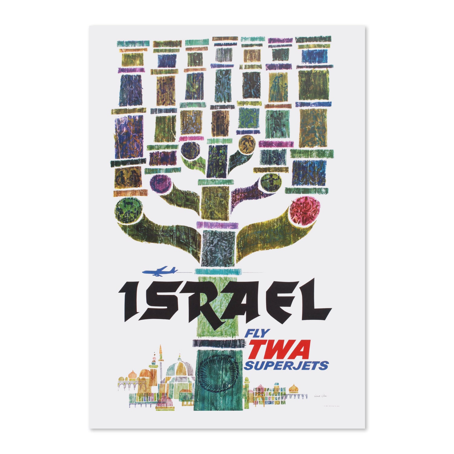 Visit Israel 1960s TWA Vintage Style Airline Travel Poster | Classic Collection Art Print | For Gifts and Wall Art Décor