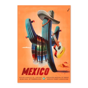 Cartel de viaje de estilo vintage de cactus Saguaro de México de la década de 1940 / Impresión de arte de colección clásica / Para regalos y decoración de arte de pared
