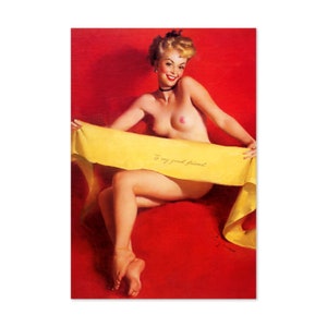 Fascinating Figure Vintage Style Elvgren PinUp Girl with Banner Poster | For Gifts and Wall Art Décor