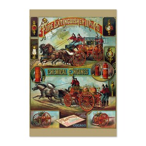 1880er Jahre Feuerwehrauto Vintage Stil Feuerwehrmann Werbeplakat | Klassische Werbung Kunstdruck | Für Geschenke und Wandkunst Dekor