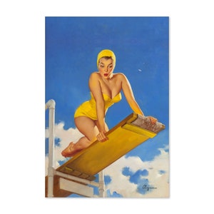 High and Shy Vintage Style Elvgren Pin-Up Girl Diving Board Poster | For Gifts and Wall Art Décor