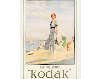 Bring your Kodak Camera 1925 Vintage Style Advertising Travel Poster | Classic Collection Art Print | For Gifts and Wall Art Décor