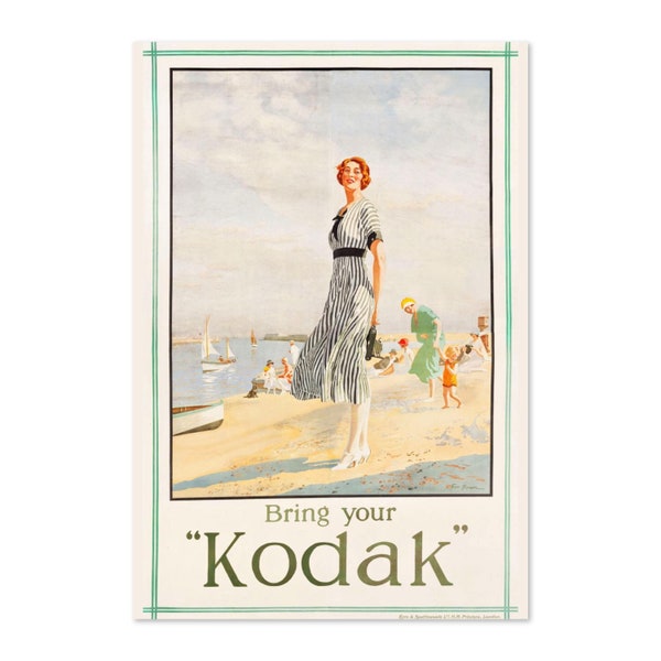 Apportez votre affiche de voyage publicitaire de style vintage Kodak Camera 1925 | Impression d'art de la collection classique | Pour les cadeaux et la décoration murale