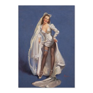 Something Blue Vintage Style Gil Elvgren Wedding Drerss Pin-Up Poster | For Gifts and Wall Art Décor