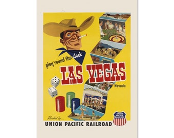 Las Vegas - 1952 Vintage Style Gambling Travel Poster | Classic Collection Art Print | For Gifts and Wall Art Décor