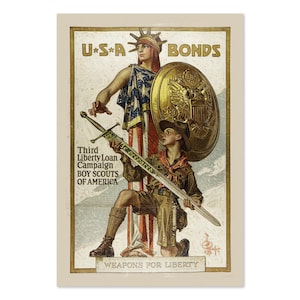WWI Boys Scouts USA Bonds Vintage Style Liberty Loan Poster | Classic World War I Art Print | For Veteran Gifts and Wall Art Décor