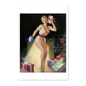 1954 A Christmas Eve Vintage Style Elvgren Sexy Pin-Up Poster | For Gifts and Wall Art Décor