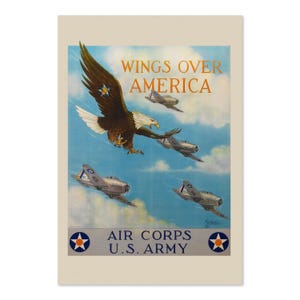 1940s Wings Over America WW2 US Army Air Corp Vintage Style Poster | Classic World War II Art | For Veteran Gifts and Wall Art Décor