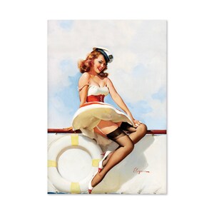 All Hands On Deck Vintage Style Elvgren Pin-Up Poster | For Gifts and Wall Art Décor