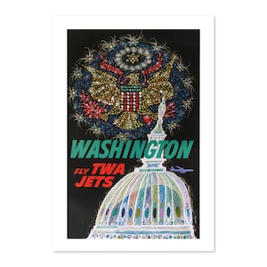 1960s Washington DC Vintage Style Airline Travel Poster | Classic Collection Art Print | For Gifts and Wall Art Décor