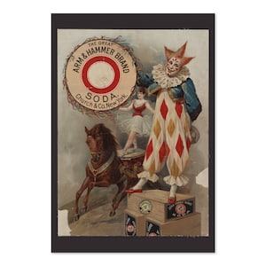 Cartel publicitario de payaso de estilo vintage de bicarbonato de sodio Arm & Hammer / Impresión de arte publicitario clásico / Para regalos y decoración de arte de pared