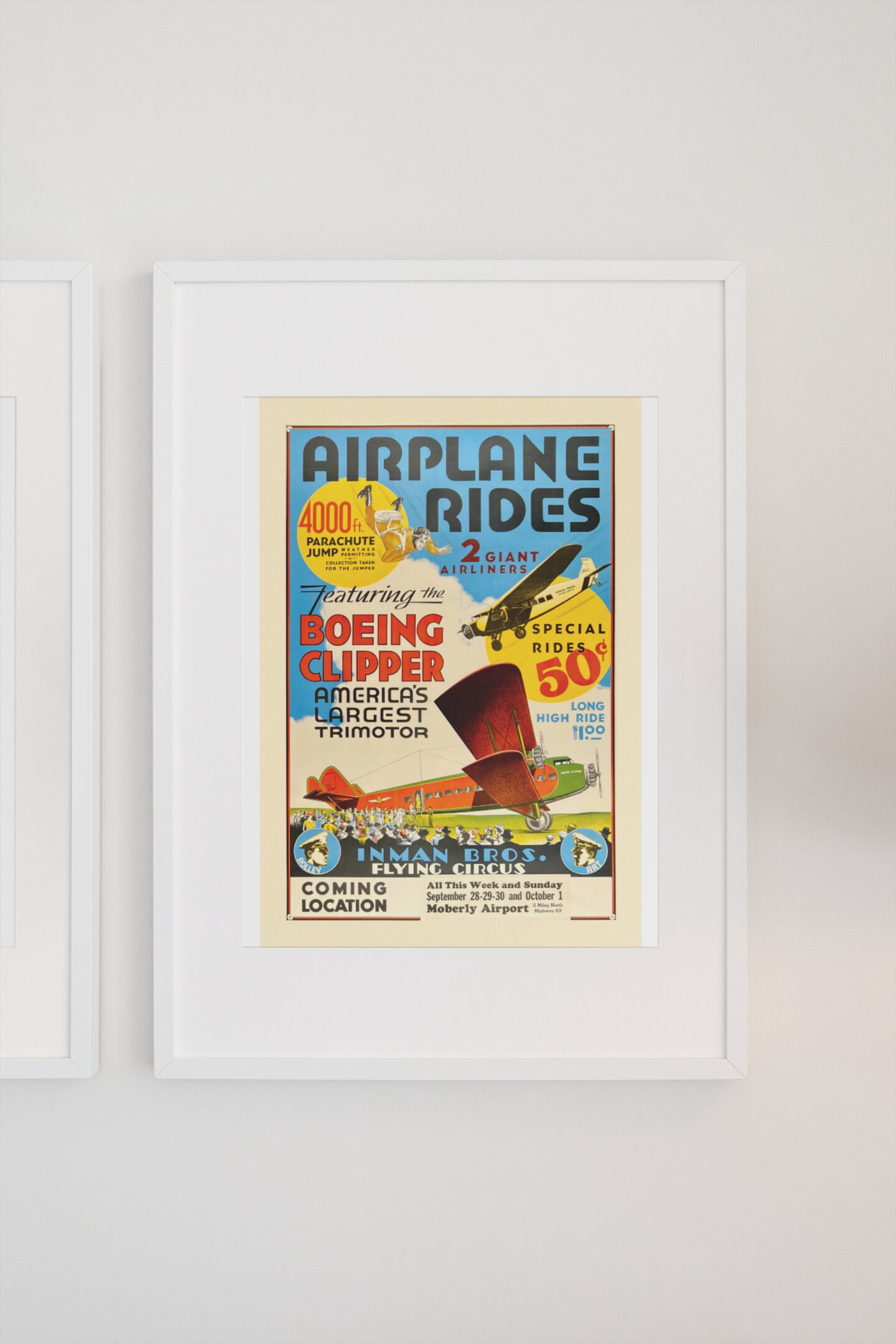 Airplane Rides Barnstorming 1920's Vintage Style Travel Poster