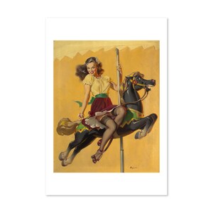 Let's Go Around Together Elvgren Carousel Horse Pin-Up Poster | For Gifts and Wall Art Décor